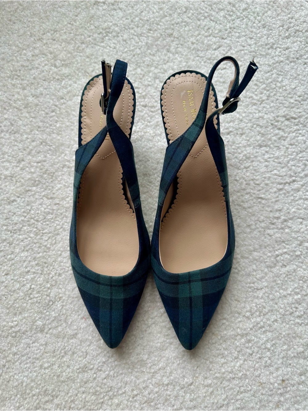 Isaac Mizrahi Pointed Slingback Flats in Green Plaid